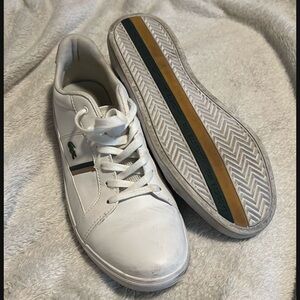 Lacoste Men's White Sneakers with Green and Gold Stripes
